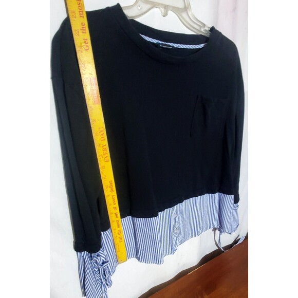 Layered Look Pinstriped Sweater Size L Mixed Media Wrist Tie Detail Chic - Picture 4 of 16